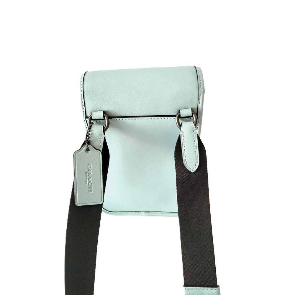 Coach CAJ42 Racer Phone Crossbody Smooth Leather Bag Mens Light Blue - Picture 5 of 8